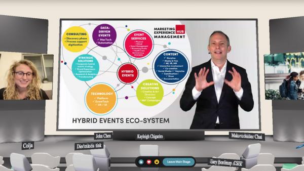 Talk being delivered in virtual conference space at Better Event Design conference