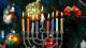 Hanukkah menorah with all candles lit