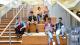 Group of students socialising on steps