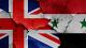 UK and Syrian flag painted on a cracked wall