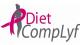 A dark grey woman figure is encircled by a pink ribbon. Next to it, the name of the company is written. It represents the diet complyf logo.
