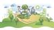 Graphic of a hand holding people living healthy lifestyles outside with an urban city backdrop.