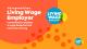 Orange image displaying text in white which reads: We're proud to be a Living Wage Employer committed to paying a wage based on the real cost of living. There is also the Living Wage Employer logo.