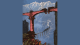 Alt text: Vintage Chinese propaganda-style illustration of workers gathered beside a newly constructed bridge spanning a dramatic mountain gorge, with snow-capped mountains in the background