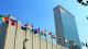 UN General assembly building and flags