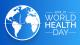 Blue poster for world health day with image of globe