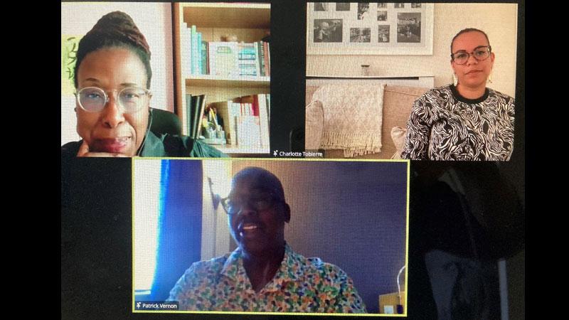 Screenshot of 20 June Windrush event showing Deborah Husbands, Patrick Vernon and Charlotte Tobierre