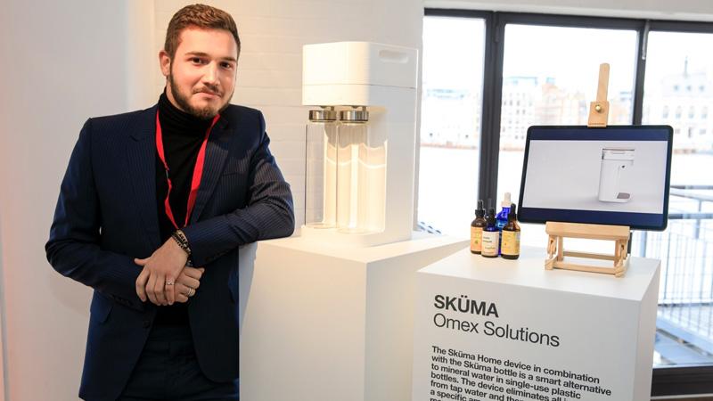 Alexandre Mahe stood next to Skuma water purifying device