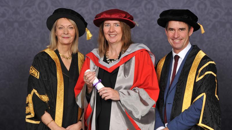 Amanda Clack with the VC and the Chancellor