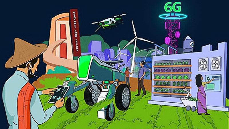 Aspire to Innovate's (A2i) colourful graphic image of 2041 Bangladesh, featuring renewable energy, 6G, drones and Virtual Reality