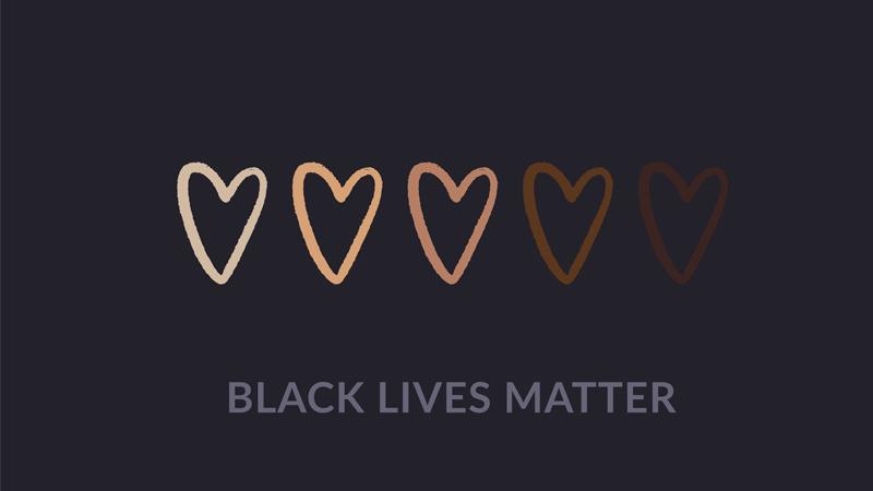 Black lives matter poster with love hearts of all skin colours