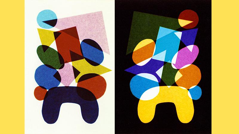 Westminster Christmas cards, colourful shapes on Photogram print