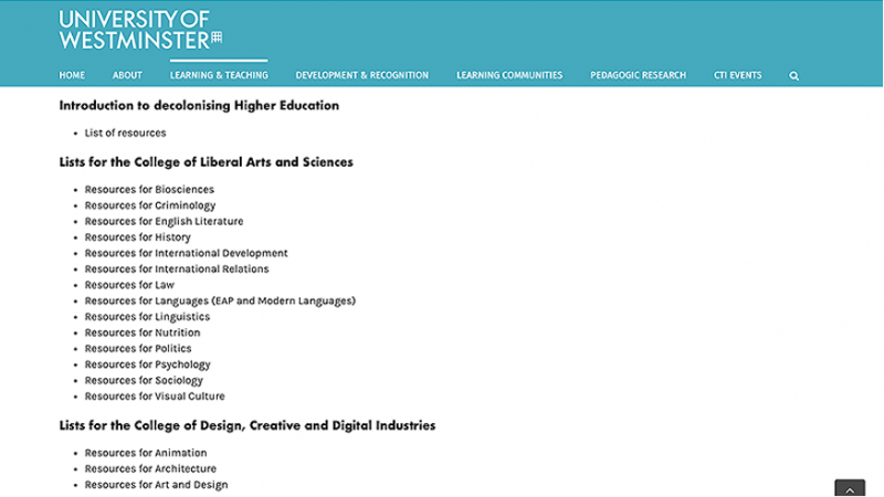 Screenshot of webpage for Decolonising the Curriculum toolkit