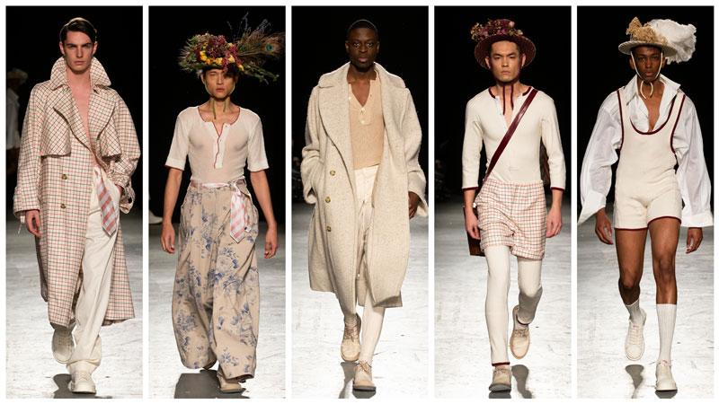 Five models walking the runway in Steven Stokey-Daley's graduate collection