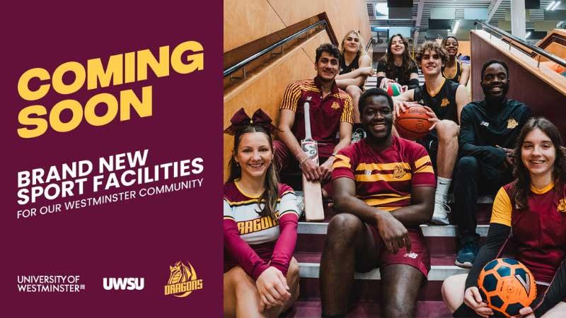 Dragons cheerleading team sat on stairs at Harrow campus