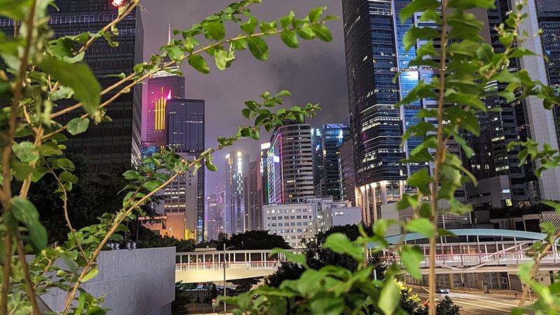 Hong Kong skyscrapers at night