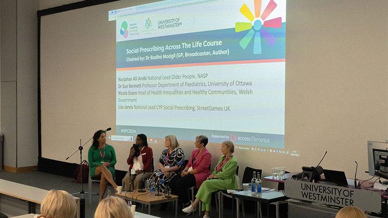 Five female speakers at the panel at the International Social Prescribing Conferenced 2024