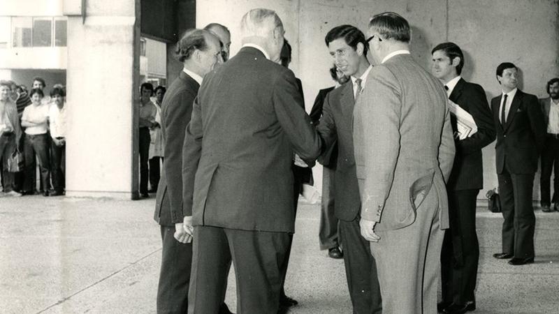 The then Prince of Wales visits the Cavendish Campus in 1980
