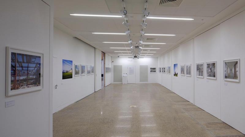 A large gallery space with artwork