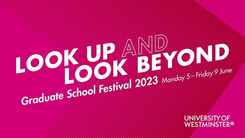 Look Up and Look Beyond festival flyer with pink background