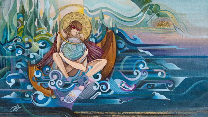 Art by artist Ghazal Zargar - woman sat beside the sea