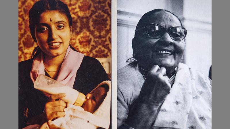 Two portrait photographs of Southeast Asian Women, the left in colour and the right in black and white