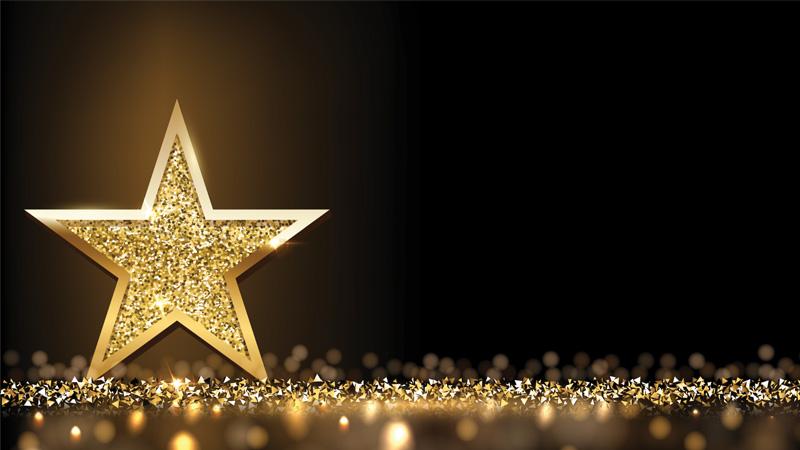 Sparkly gold star standing on a horizontal sparkly gold line on a dark background