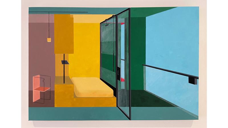 Painting by Michelle Barratt of colourful room titled UNIT COLOUR