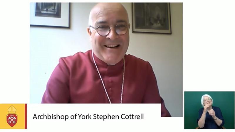 Screenshot of the Archbishop of York Stephen Cottrell at the virtual confirmation service on 9 July