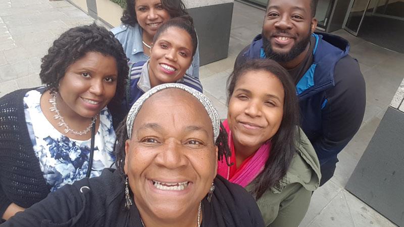 Former student Avril Nanton pictured with others