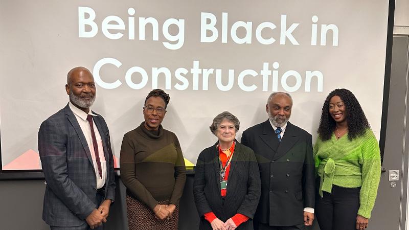 Photo of the panel and organising team of the Being Black in Construction event