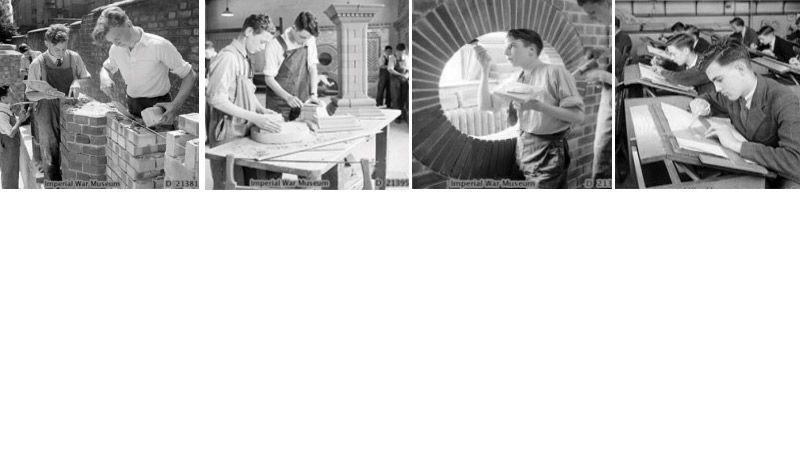 Boys learn to become bricklayers