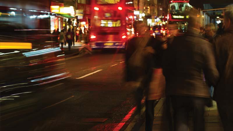 Buses and people in London