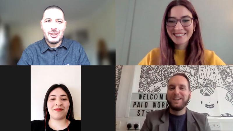 Claudia Picciuto accepting award on Zoom call