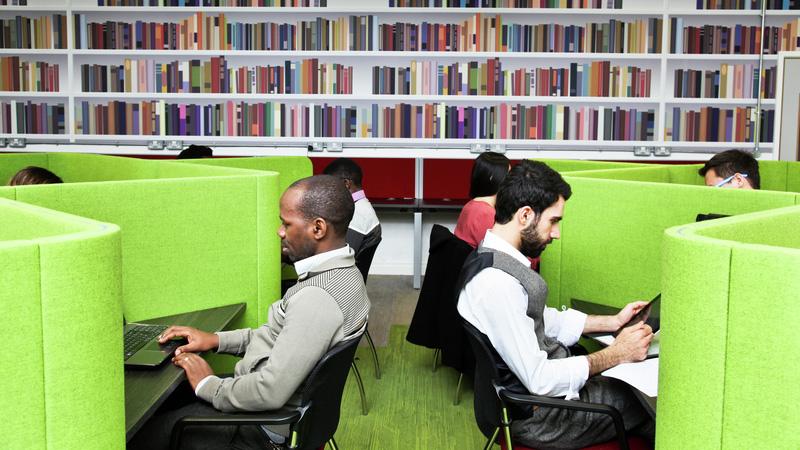 Students studying in a library