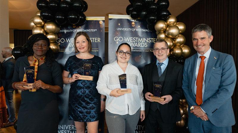 Go Westminster awardees with VC and President Professor Peter Bonfield