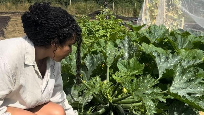 Hayley Biley gardening in an allotment