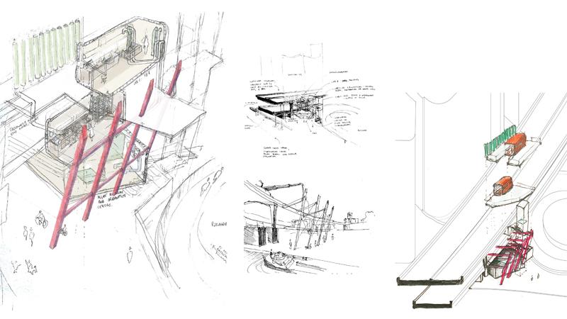 Architectural drawings by Jan Macbean for his project titled 'A Paddington Polution Solution and the Westway Garden Path'