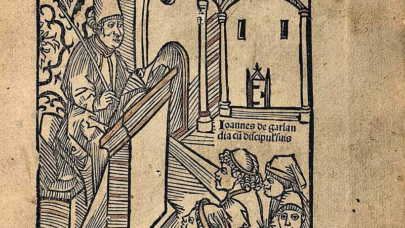 A crop of the frontispiece from John of Garland's work Synónoma magistri