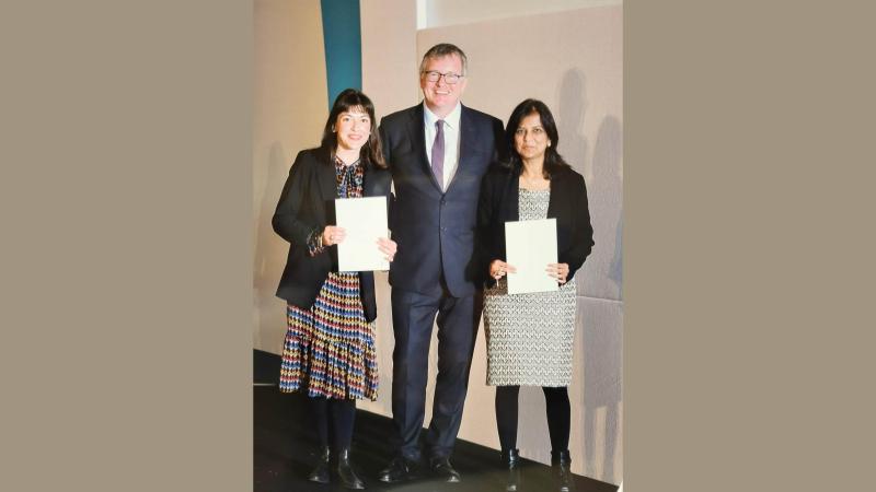 Dr Maria Christina Georgiadou with ICE President Ed McCann and her co-author Professor Priti Parikh.