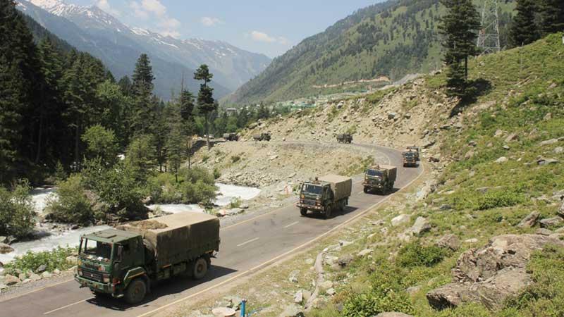 Military convoy travelling in India