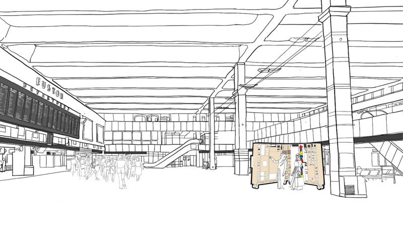 architectural drawing for Euston Station exhibition by Muslim Women in Architecture