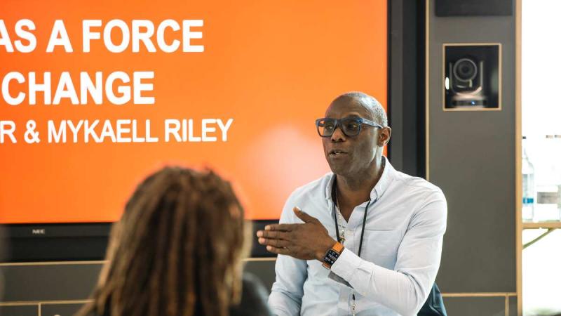 Picture of Mykaell Riley speaking at the Culture Liverpool Conference.