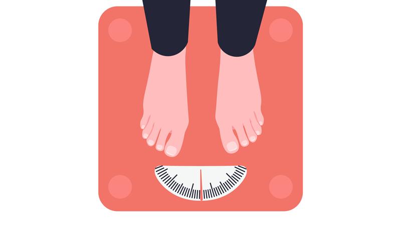 Illustration of person stood on weighing scales