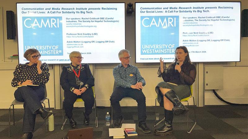 Panellists from left to right: Rachel Coldicutt OBE, Debbie Ball, Nick Couldry, Adele Walton