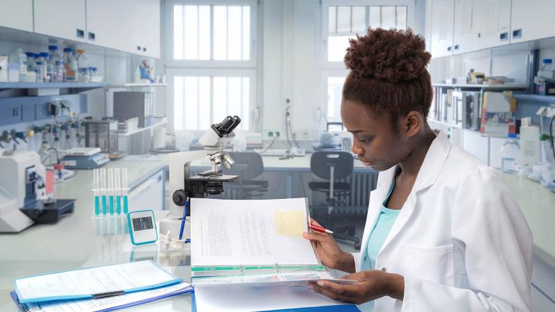 Close up of a researcher in a science laboratory
