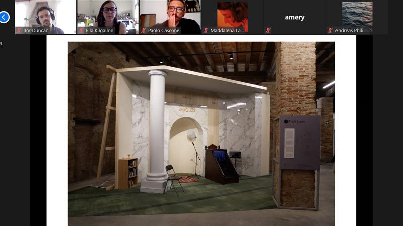 Screenshot of Zoom presentation during the Venice Biennale celebration event