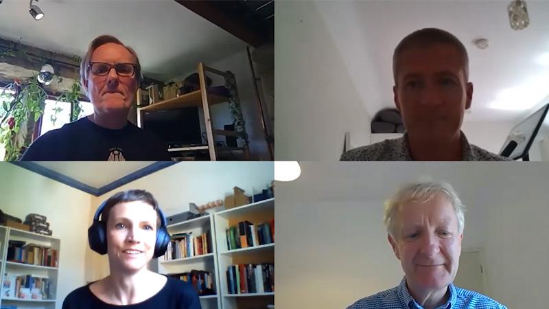 Screenshot of panellists including Dr Rachel Aldred on walking and cycling webinar