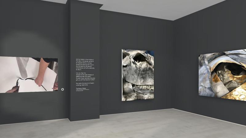 Screenshot of virtual exhibition room for exhibition entitled Tracing Submergence