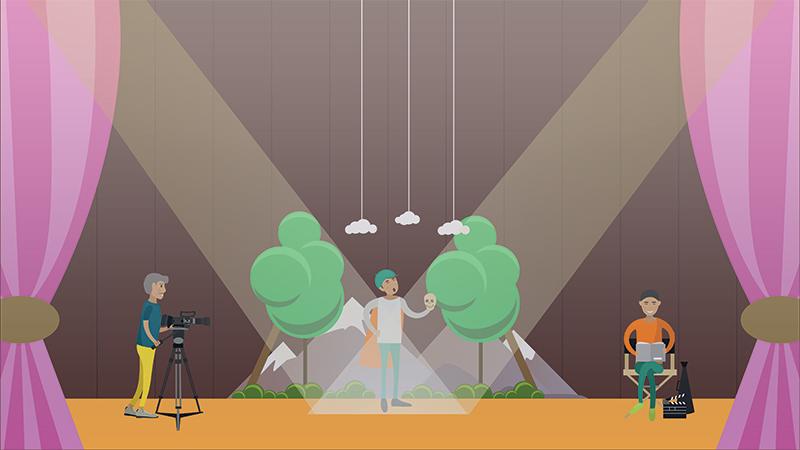 A cartoon of a Shakespeare play being filmed.